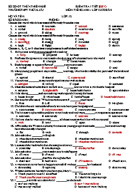 Đề kiểm tra 45 phút môn Tiếng Anh Lớp 12 (Cơ bản) - Trường THPT Thừa Lưu (Kèm đáp án)